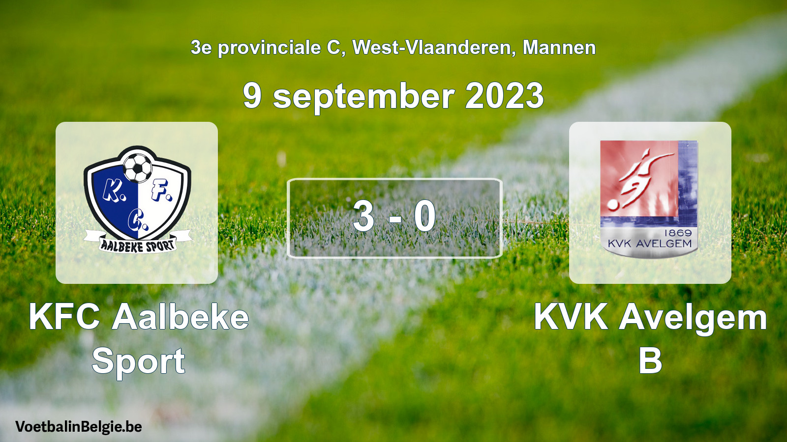 Gespeelde wedstrijd mannenvoetbal: KFC Aalbeke Sport - KVK Avelgem B 3 - 0 (9 september 2023)