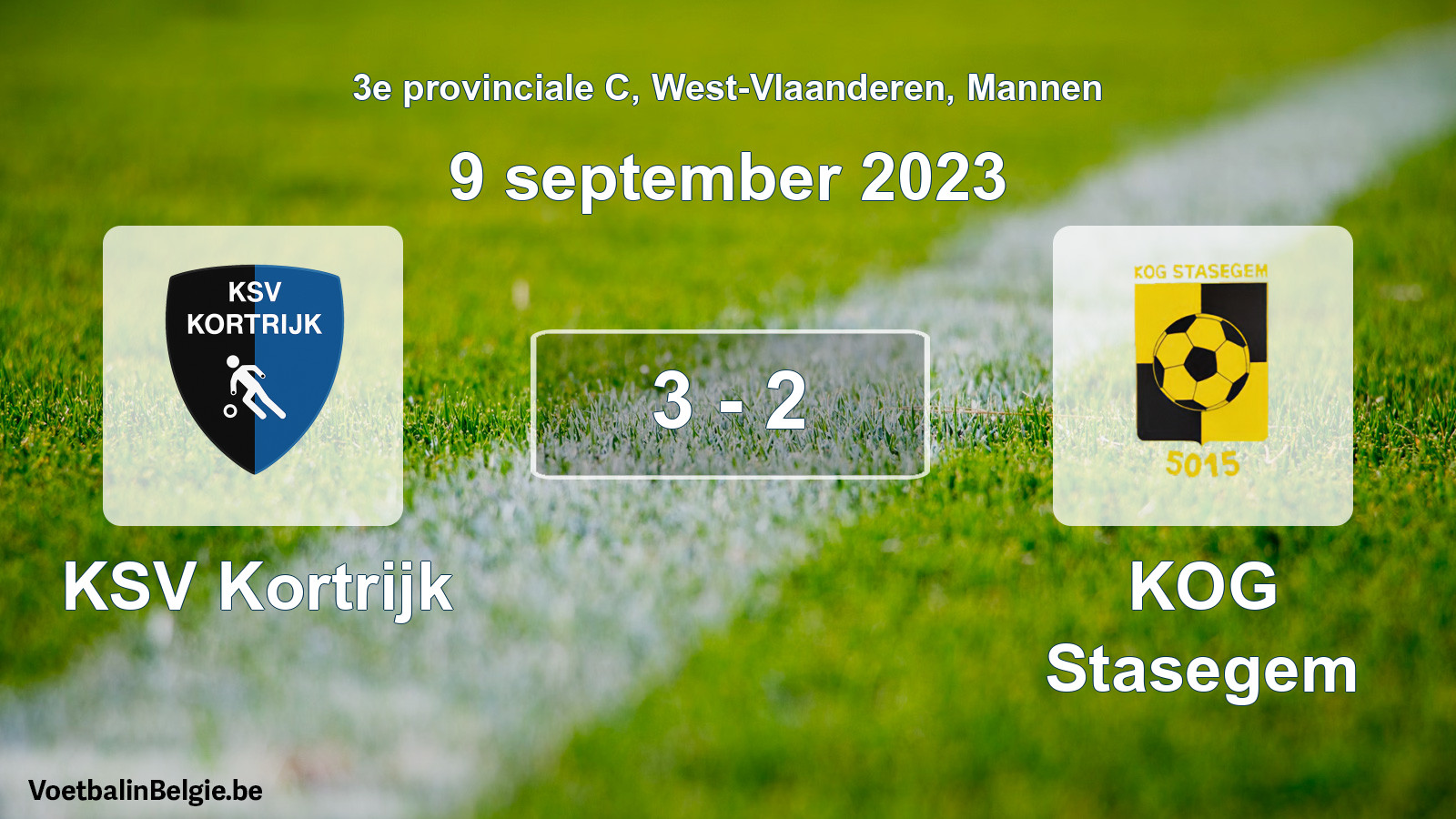 Gespeelde wedstrijd mannenvoetbal: KSV Kortrijk - KOG Stasegem 3 - 2 (9 september 2023)