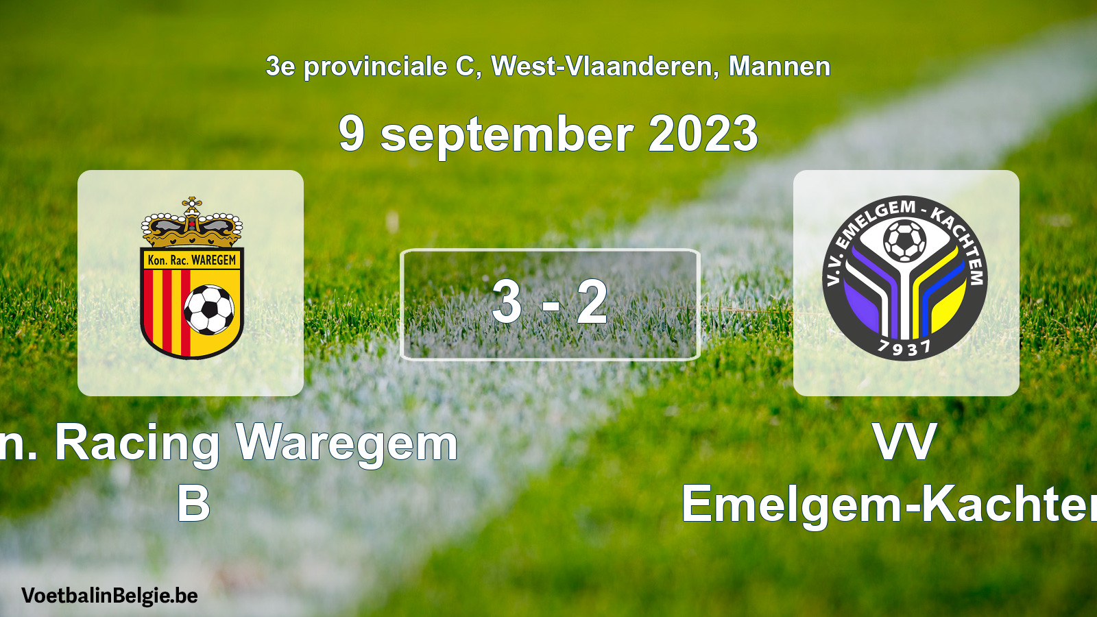 Gespeelde wedstrijd mannenvoetbal: Kon. Racing Waregem B - VV Emelgem-Kachtem 3 - 2 (9 september 2023)
