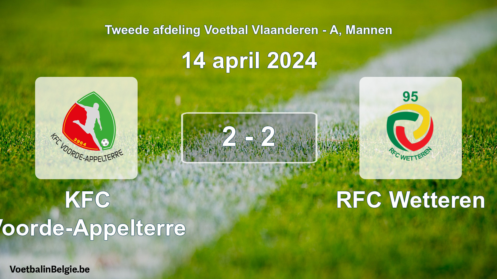 Gespeelde wedstrijd mannenvoetbal: KFC Voorde-Appelterre - RFC Wetteren 2 - 2 (14 april 2024)