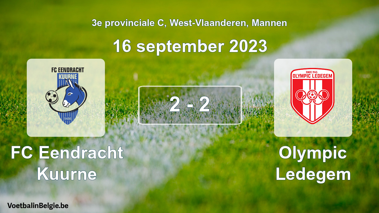 Gespeelde wedstrijd mannenvoetbal: FC Eendracht Kuurne - Olympic Ledegem 2 - 2 (16 september 2023)