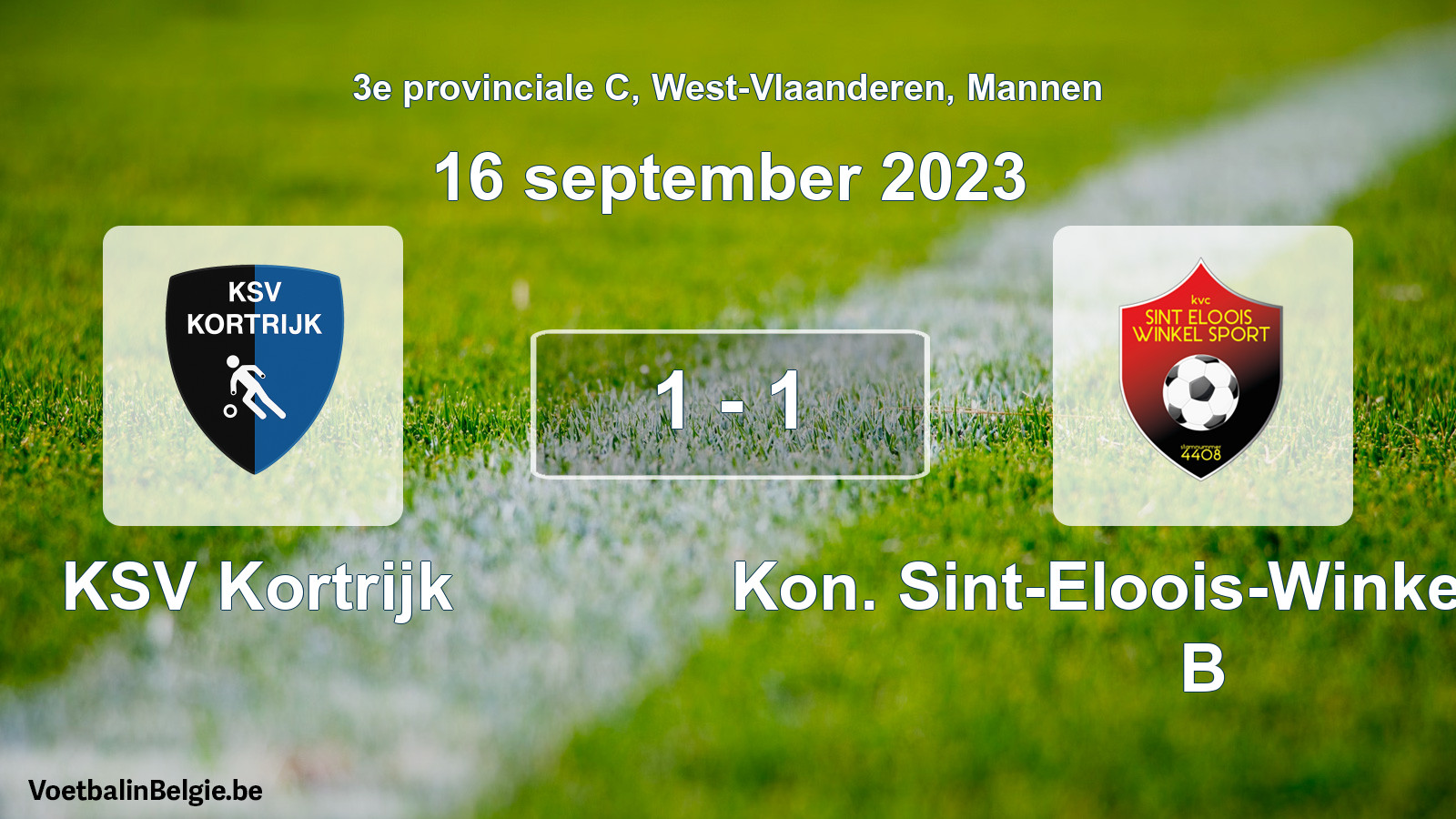 Gespeelde wedstrijd mannenvoetbal: KSV Kortrijk - Kon. Sint-Eloois-Winkel Sport B 1 - 1 (16 september 2023)
