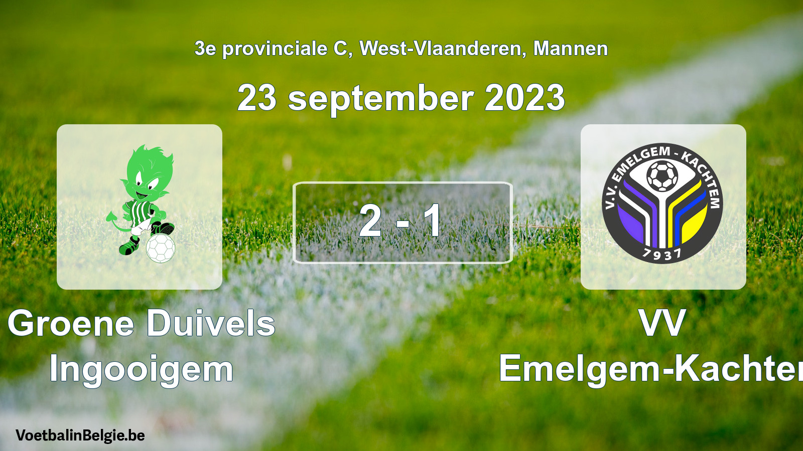 Gespeelde wedstrijd mannenvoetbal: Groene Duivels Ingooigem - VV Emelgem-Kachtem 2 - 1 (23 september 2023)