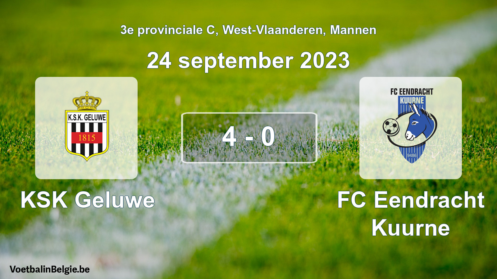 Gespeelde wedstrijd mannenvoetbal: KSK Geluwe - FC Eendracht Kuurne 4 - 0 (24 september 2023)