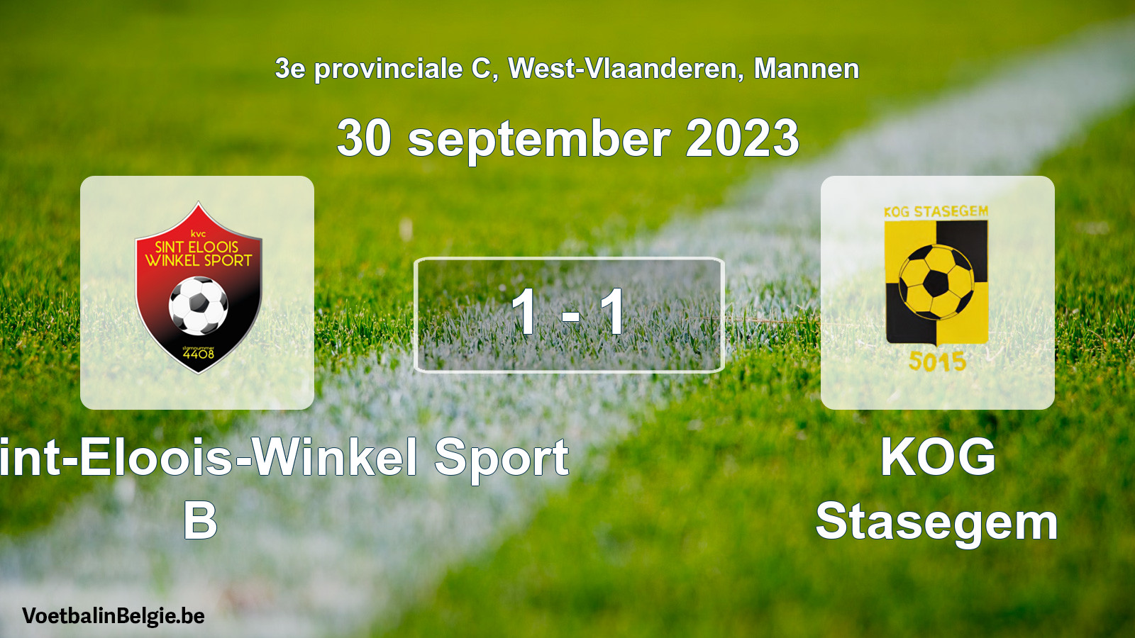 Gespeelde wedstrijd mannenvoetbal: Kon. Sint-Eloois-Winkel Sport B - KOG Stasegem 1 - 1 (30 september 2023)