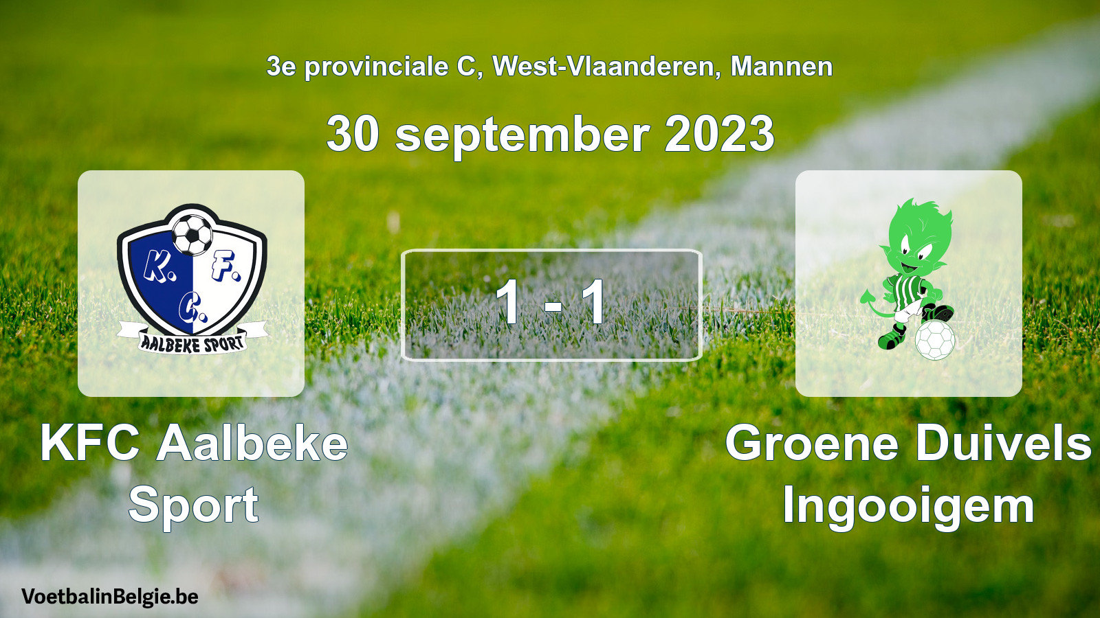 Gespeelde wedstrijd mannenvoetbal: KFC Aalbeke Sport - Groene Duivels Ingooigem 1 - 1 (30 september 2023)