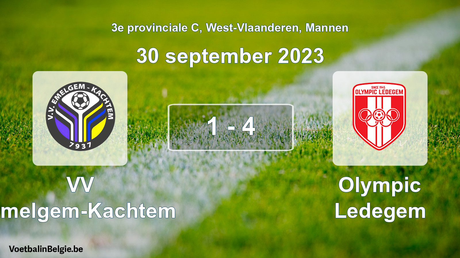 Gespeelde wedstrijd mannenvoetbal: VV Emelgem-Kachtem - Olympic Ledegem 1 - 4 (30 september 2023)