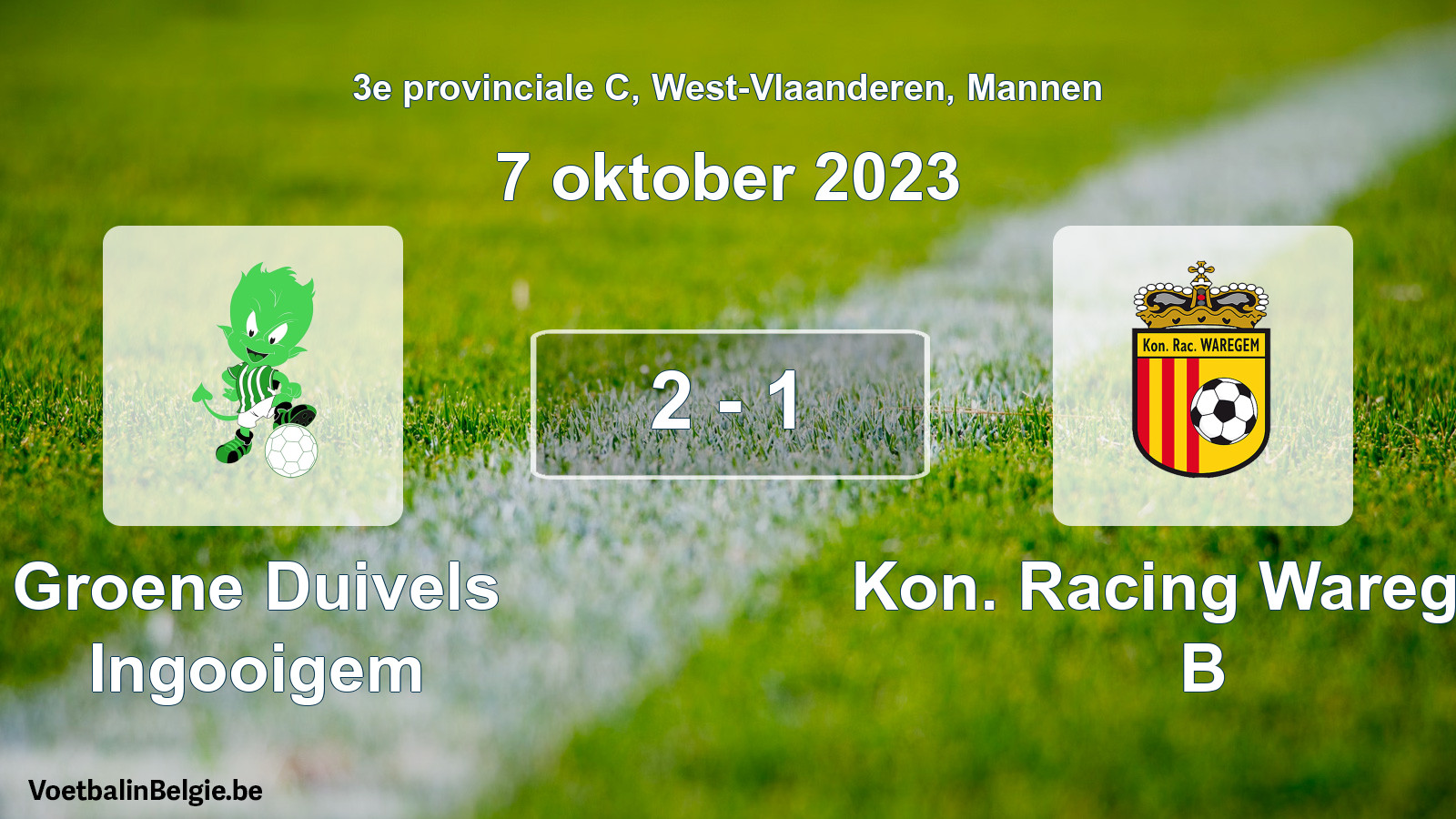 Gespeelde wedstrijd mannenvoetbal: Groene Duivels Ingooigem - Kon. Racing Waregem B 2 - 1 (7 oktober 2023)