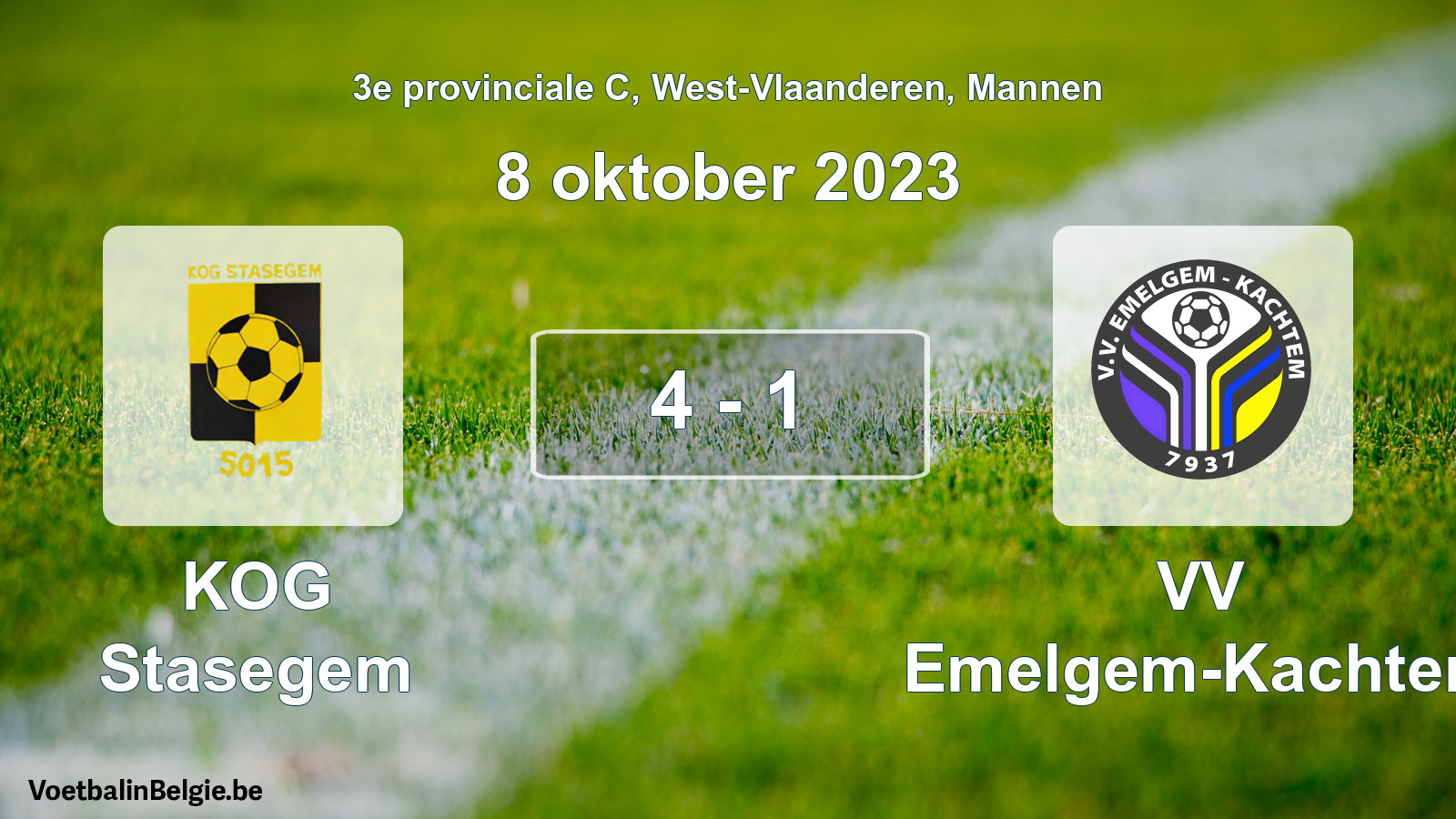 Gespeelde wedstrijd mannenvoetbal: KOG Stasegem - VV Emelgem-Kachtem 4 - 1 (8 oktober 2023)