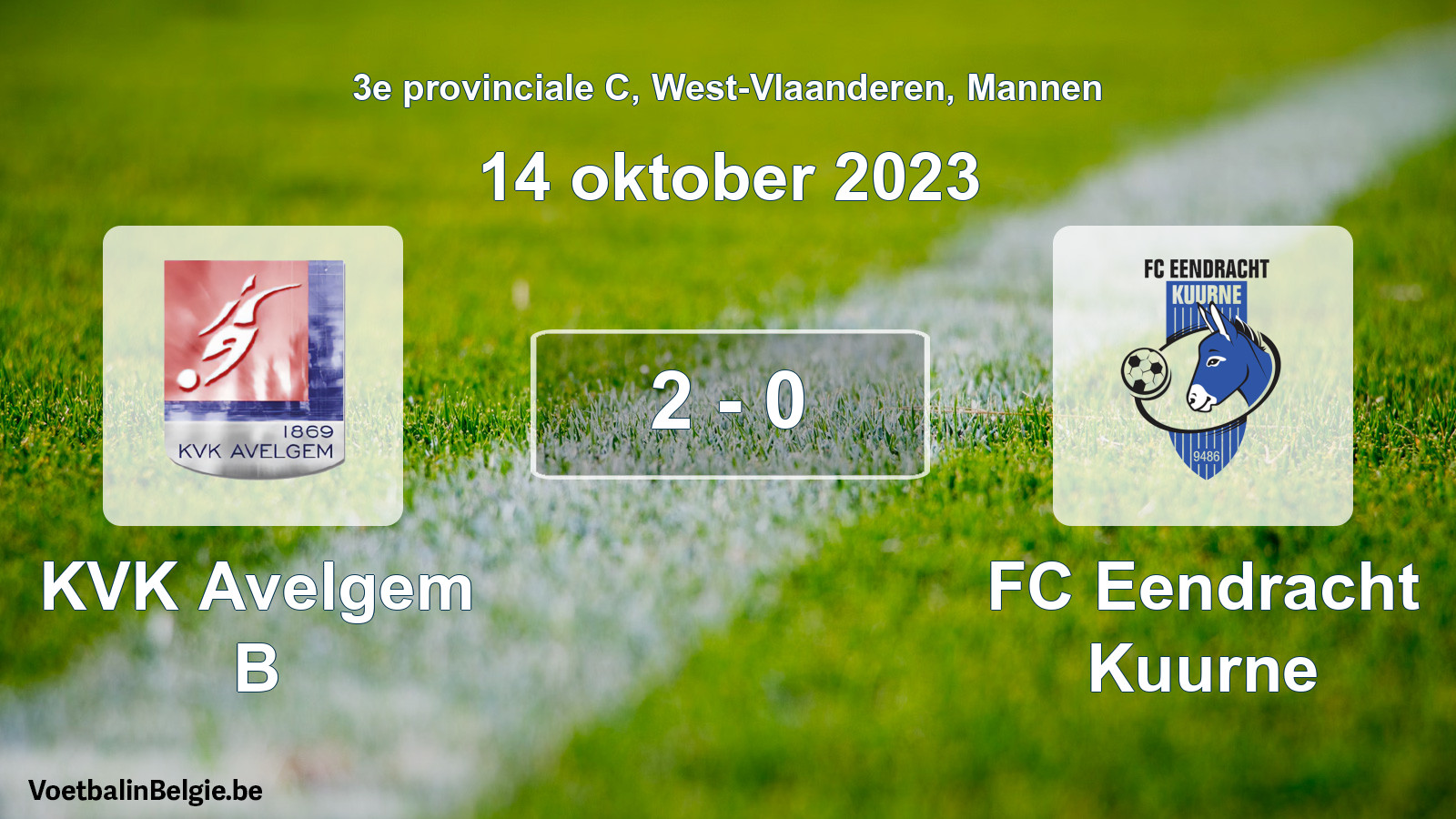 Gespeelde wedstrijd mannenvoetbal: KVK Avelgem B - FC Eendracht Kuurne 2 - 0 (14 oktober 2023)