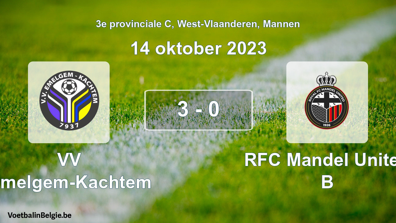 Gespeelde wedstrijd mannenvoetbal: VV Emelgem-Kachtem - RFC Mandel United B 3 - 0 (14 oktober 2023)