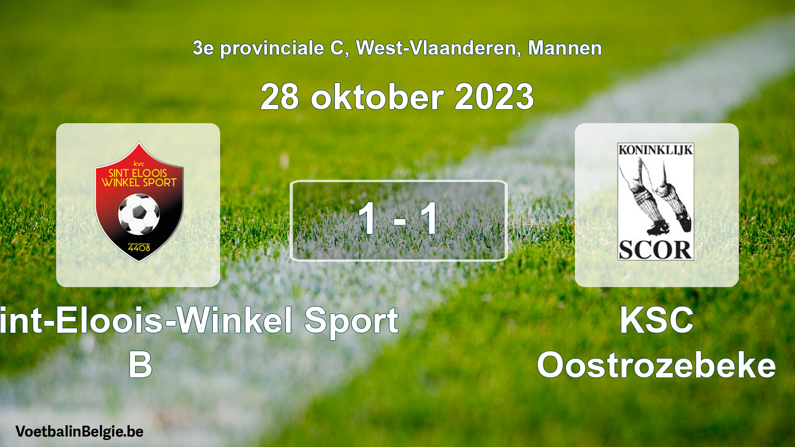 Gespeelde wedstrijd mannenvoetbal: Kon. Sint-Eloois-Winkel Sport B - KSC Oostrozebeke 1 - 1 (28 oktober 2023)
