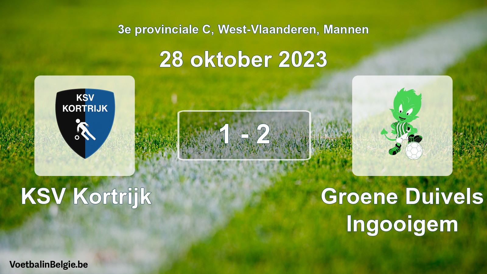 Gespeelde wedstrijd mannenvoetbal: KSV Kortrijk - Groene Duivels Ingooigem 1 - 2 (28 oktober 2023)