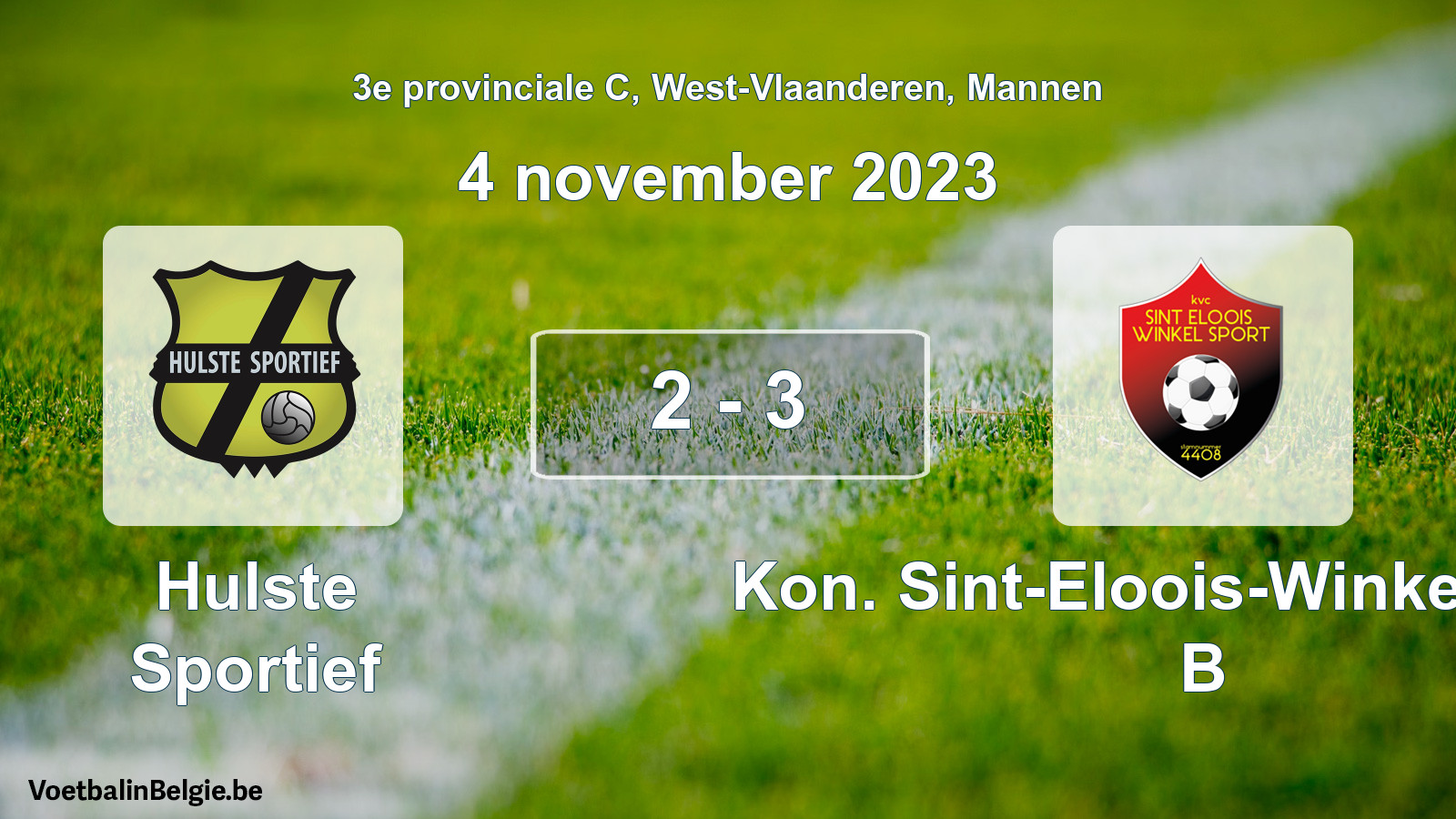 Gespeelde wedstrijd mannenvoetbal: Hulste Sportief - Kon. Sint-Eloois-Winkel Sport B 2 - 3 (4 november 2023)