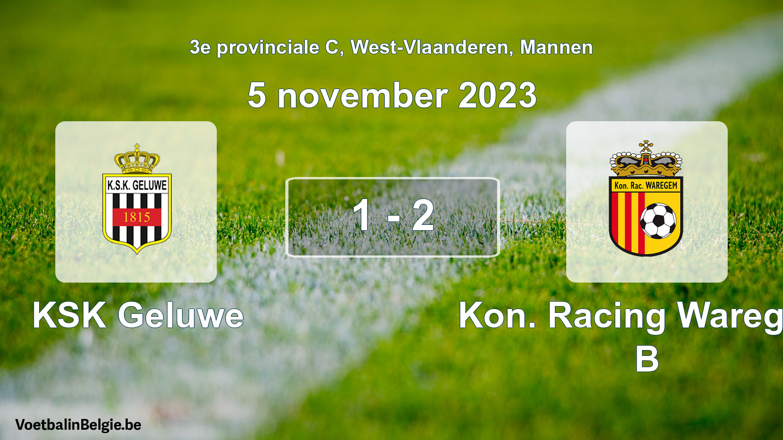 Gespeelde wedstrijd mannenvoetbal: KSK Geluwe - Kon. Racing Waregem B 1 - 2 (5 november 2023)