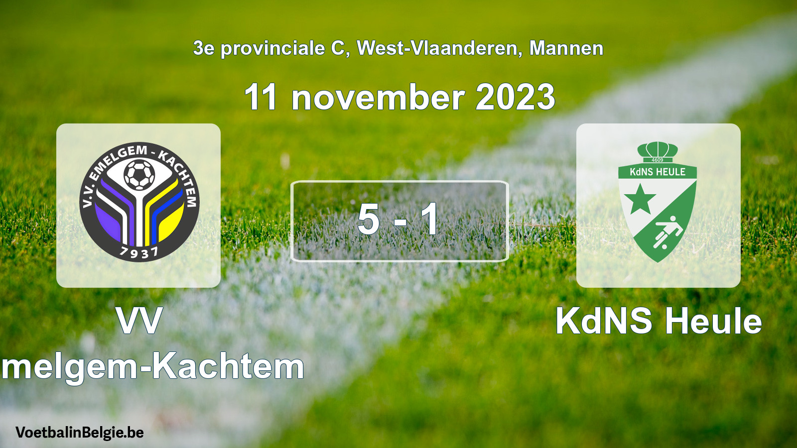 Gespeelde wedstrijd mannenvoetbal: VV Emelgem-Kachtem - KdNS Heule 5 - 1 (11 november 2023)