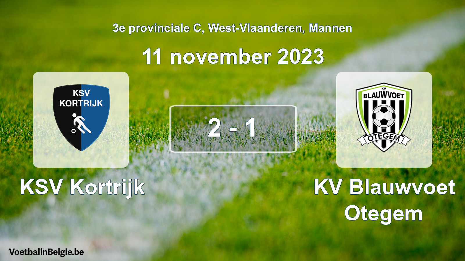 Gespeelde wedstrijd mannenvoetbal: KSV Kortrijk - KV Blauwvoet Otegem 2 - 1 (11 november 2023)