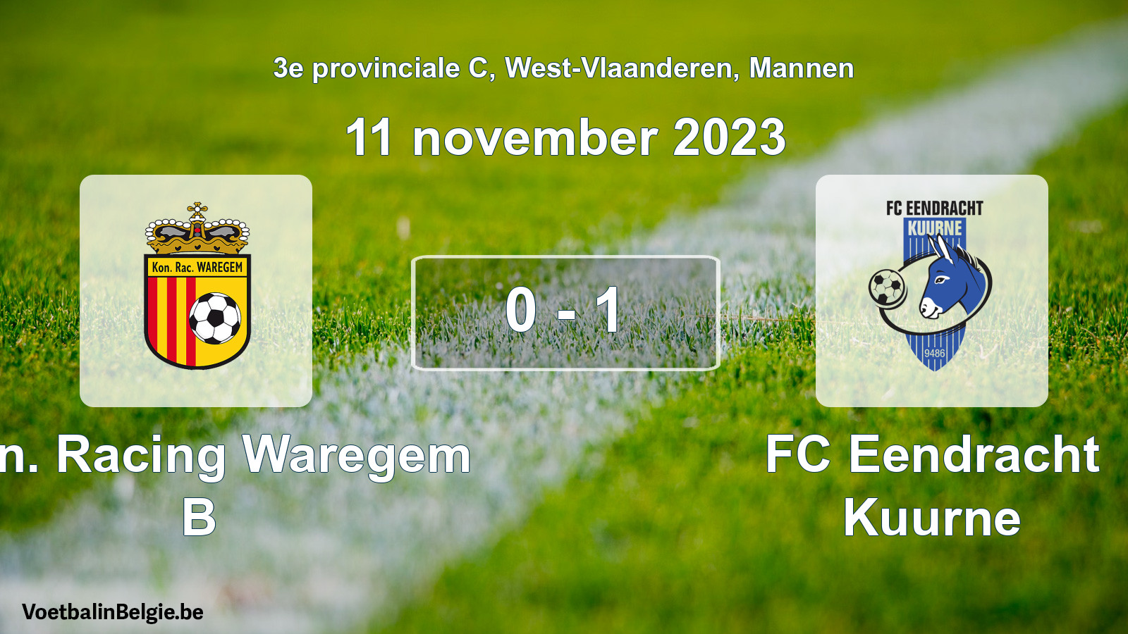Gespeelde wedstrijd mannenvoetbal: Kon. Racing Waregem B - FC Eendracht Kuurne 0 - 1 (11 november 2023)
