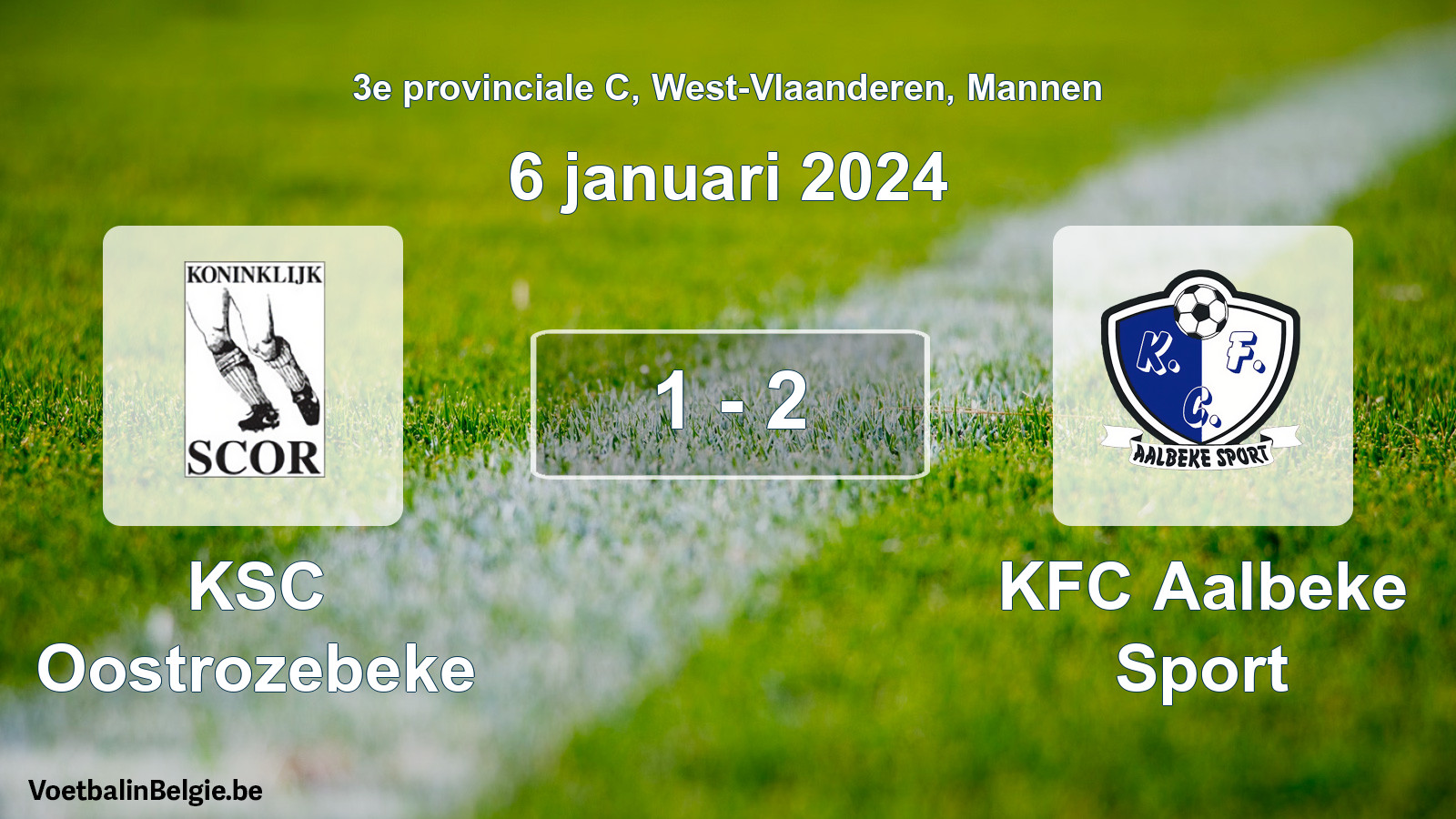 Gespeelde wedstrijd mannenvoetbal: KSC Oostrozebeke - KFC Aalbeke Sport 1 - 2 (6 januari 2024)