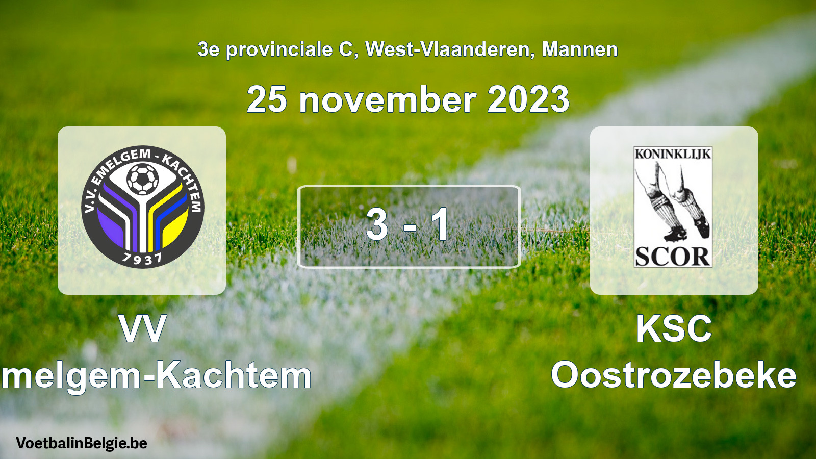 Gespeelde wedstrijd mannenvoetbal: VV Emelgem-Kachtem - KSC Oostrozebeke 3 - 1 (25 november 2023)