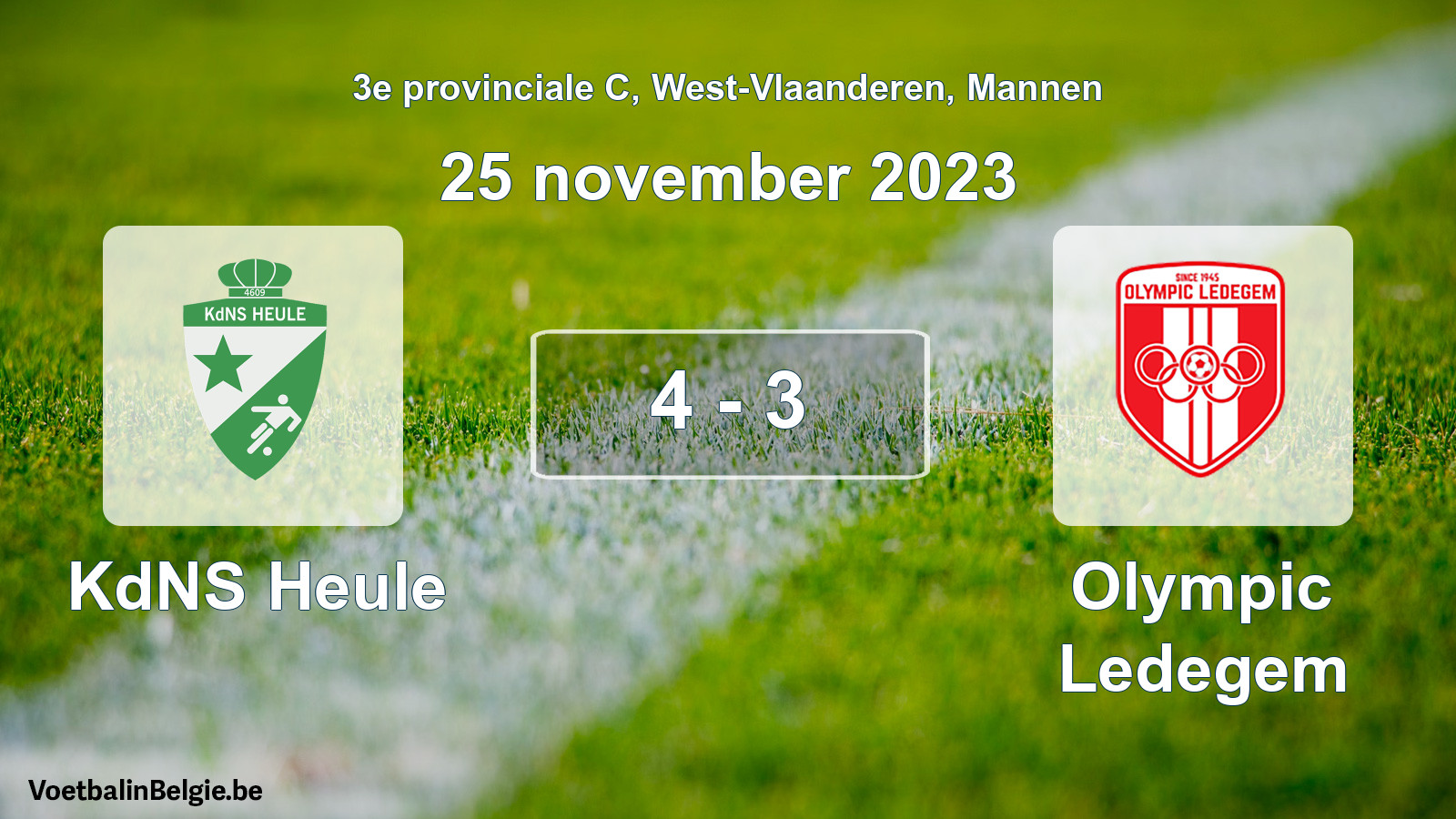 Gespeelde wedstrijd mannenvoetbal: KdNS Heule - Olympic Ledegem 4 - 3 (25 november 2023)