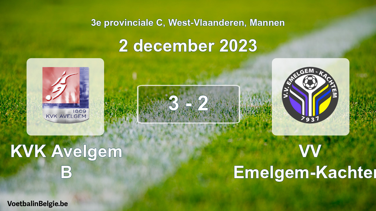 Gespeelde wedstrijd mannenvoetbal: KVK Avelgem B - VV Emelgem-Kachtem 3 - 2 (2 december 2023)
