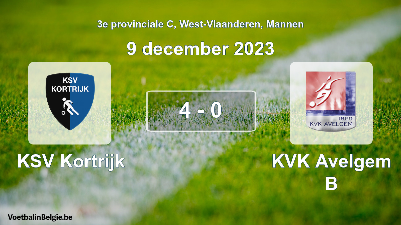 Gespeelde wedstrijd mannenvoetbal: KSV Kortrijk - KVK Avelgem B 4 - 0 (9 december 2023)