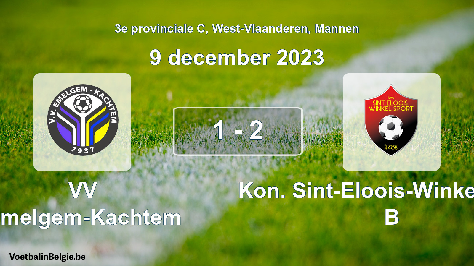 Gespeelde wedstrijd mannenvoetbal: VV Emelgem-Kachtem - Kon. Sint-Eloois-Winkel Sport B 1 - 2 (9 december 2023)