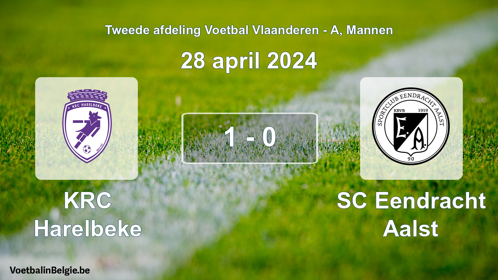 Gespeelde wedstrijd mannenvoetbal: KRC Harelbeke - SC Eendracht Aalst 1 - 0 (28 april 2024)
