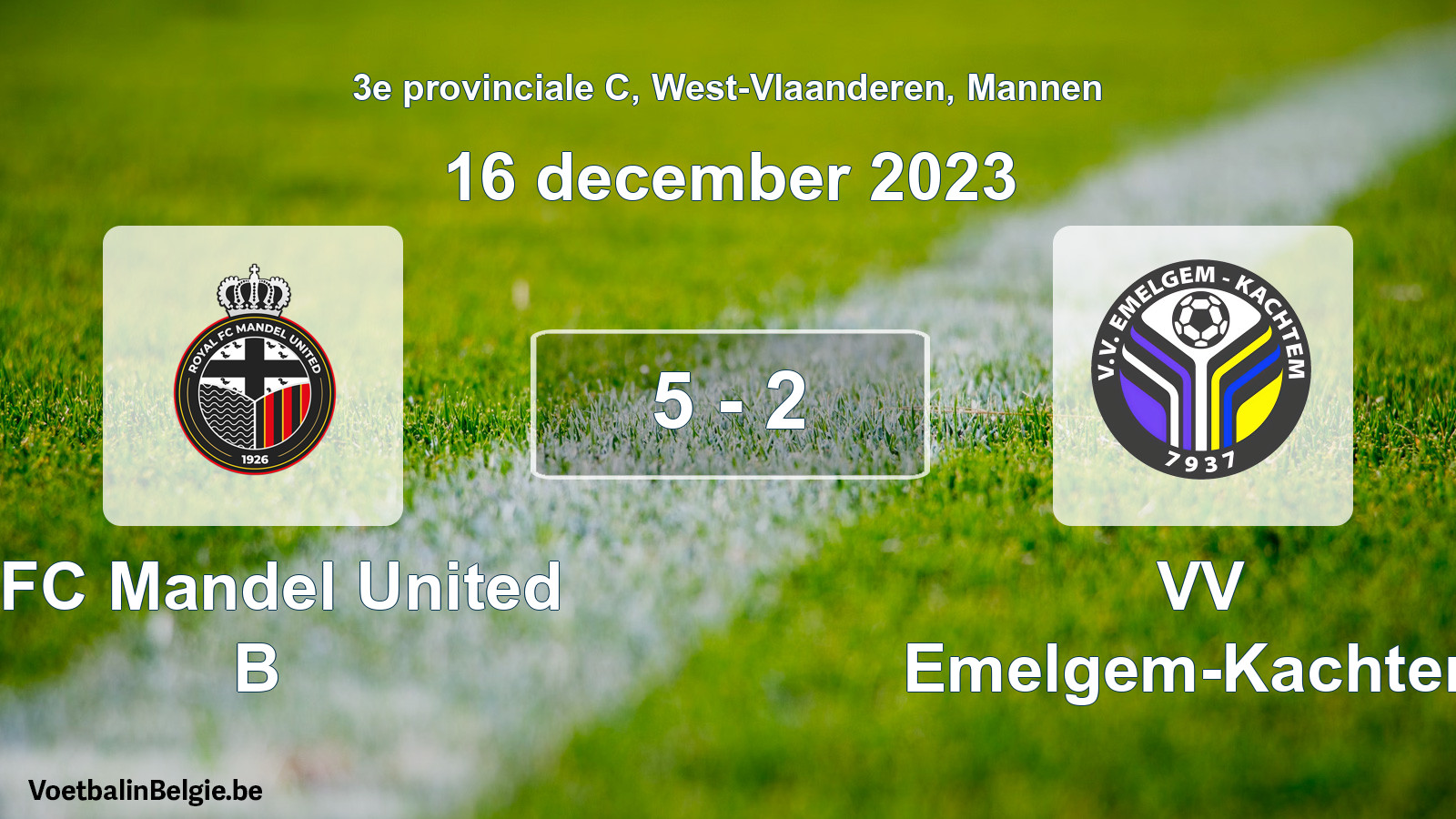 Gespeelde wedstrijd mannenvoetbal: RFC Mandel United B - VV Emelgem-Kachtem 5 - 2 (16 december 2023)