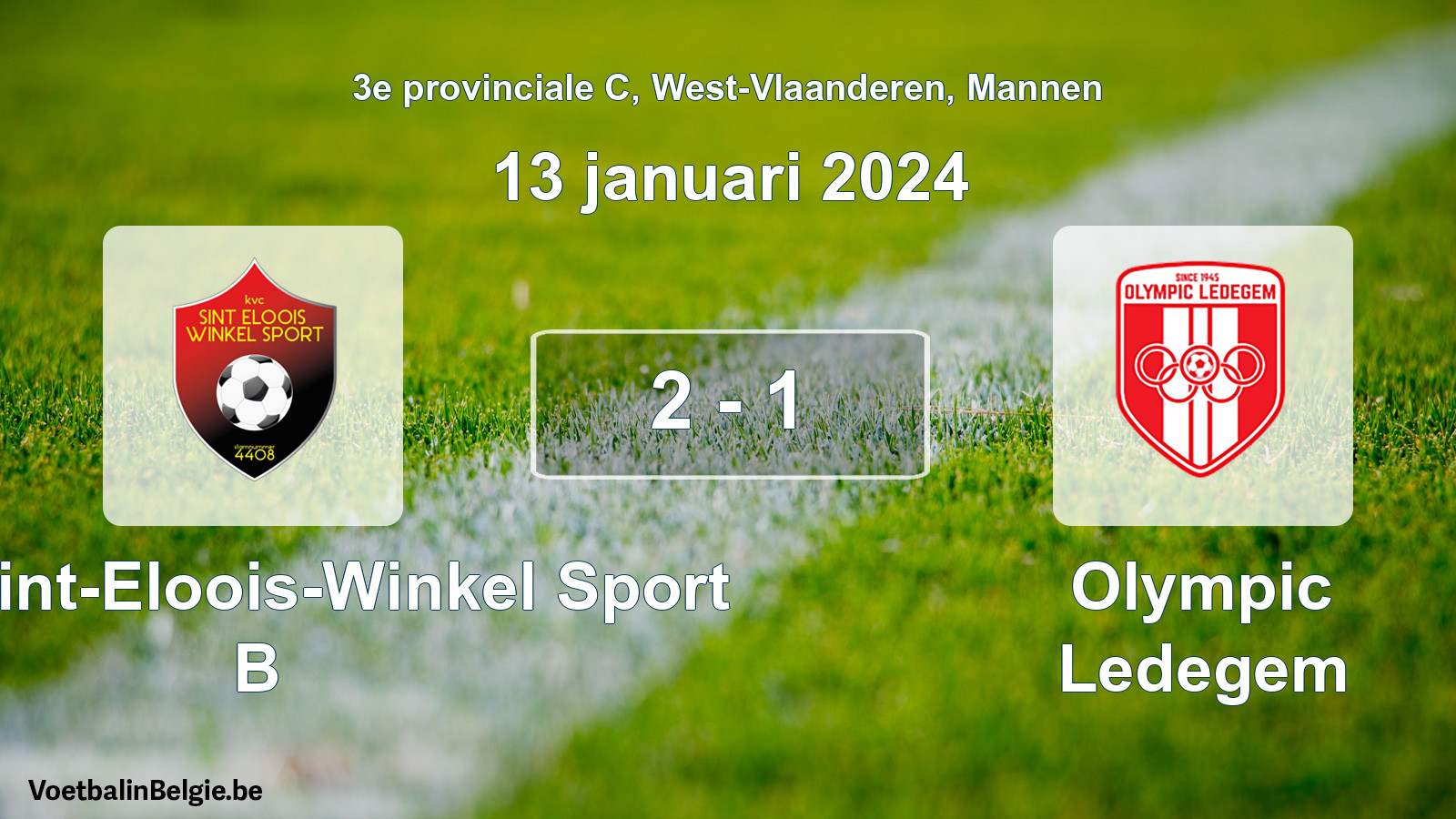 Gespeelde wedstrijd mannenvoetbal: Kon. Sint-Eloois-Winkel Sport B - Olympic Ledegem 2 - 1 (13 januari 2024)