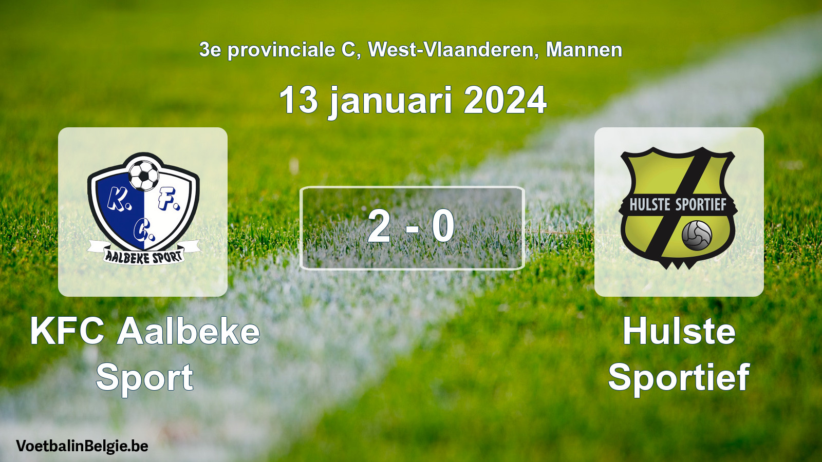 Gespeelde wedstrijd mannenvoetbal: KFC Aalbeke Sport - Hulste Sportief 2 - 0 (13 januari 2024)