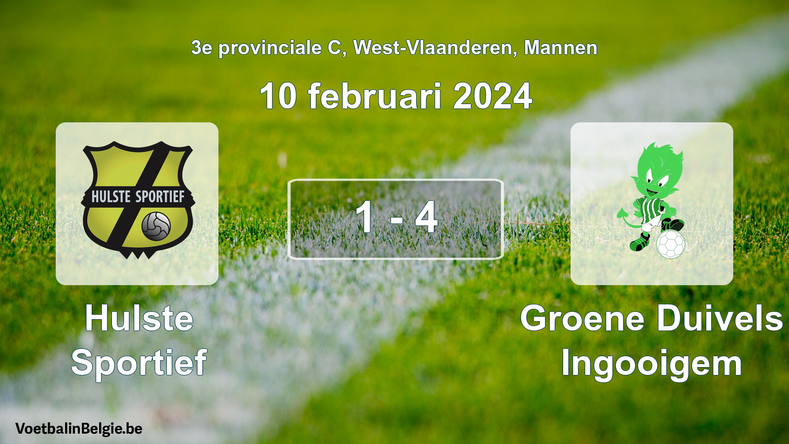 Gespeelde wedstrijd mannenvoetbal: Hulste Sportief - Groene Duivels Ingooigem 1 - 4 (10 februari 2024)