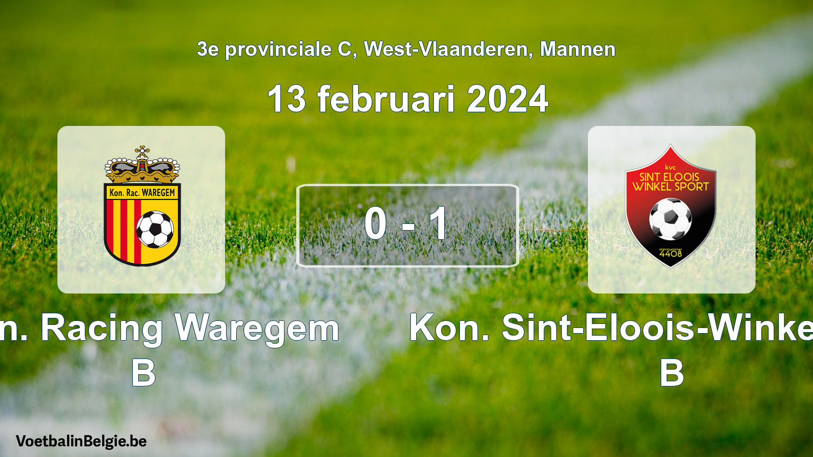 Gespeelde wedstrijd mannenvoetbal: Kon. Racing Waregem B - Kon. Sint-Eloois-Winkel Sport B 0 - 1 (13 februari 2024)