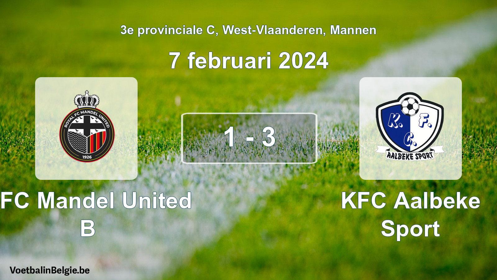 Gespeelde wedstrijd mannenvoetbal: RFC Mandel United B - KFC Aalbeke Sport 1 - 3 (7 februari 2024)