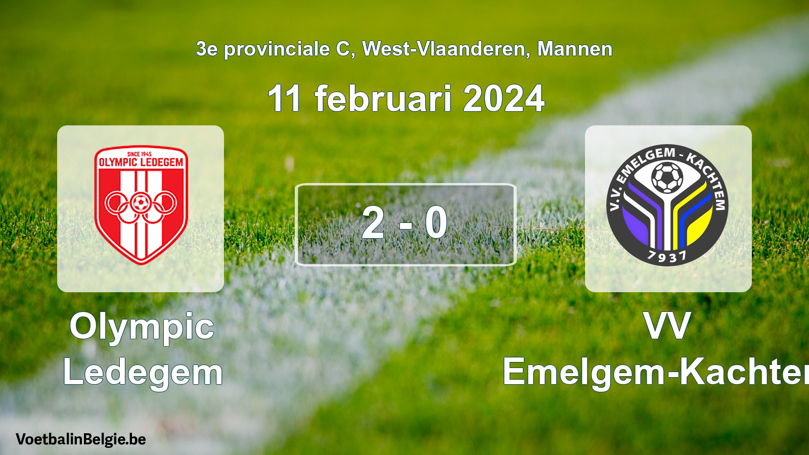 Gespeelde wedstrijd mannenvoetbal: Olympic Ledegem - VV Emelgem-Kachtem 2 - 0 (11 februari 2024)