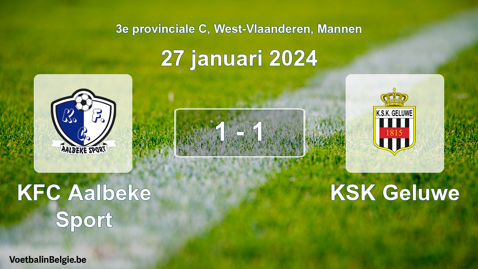 Gespeelde wedstrijd mannenvoetbal: KFC Aalbeke Sport - KSK Geluwe 1 - 1 (27 januari 2024)
