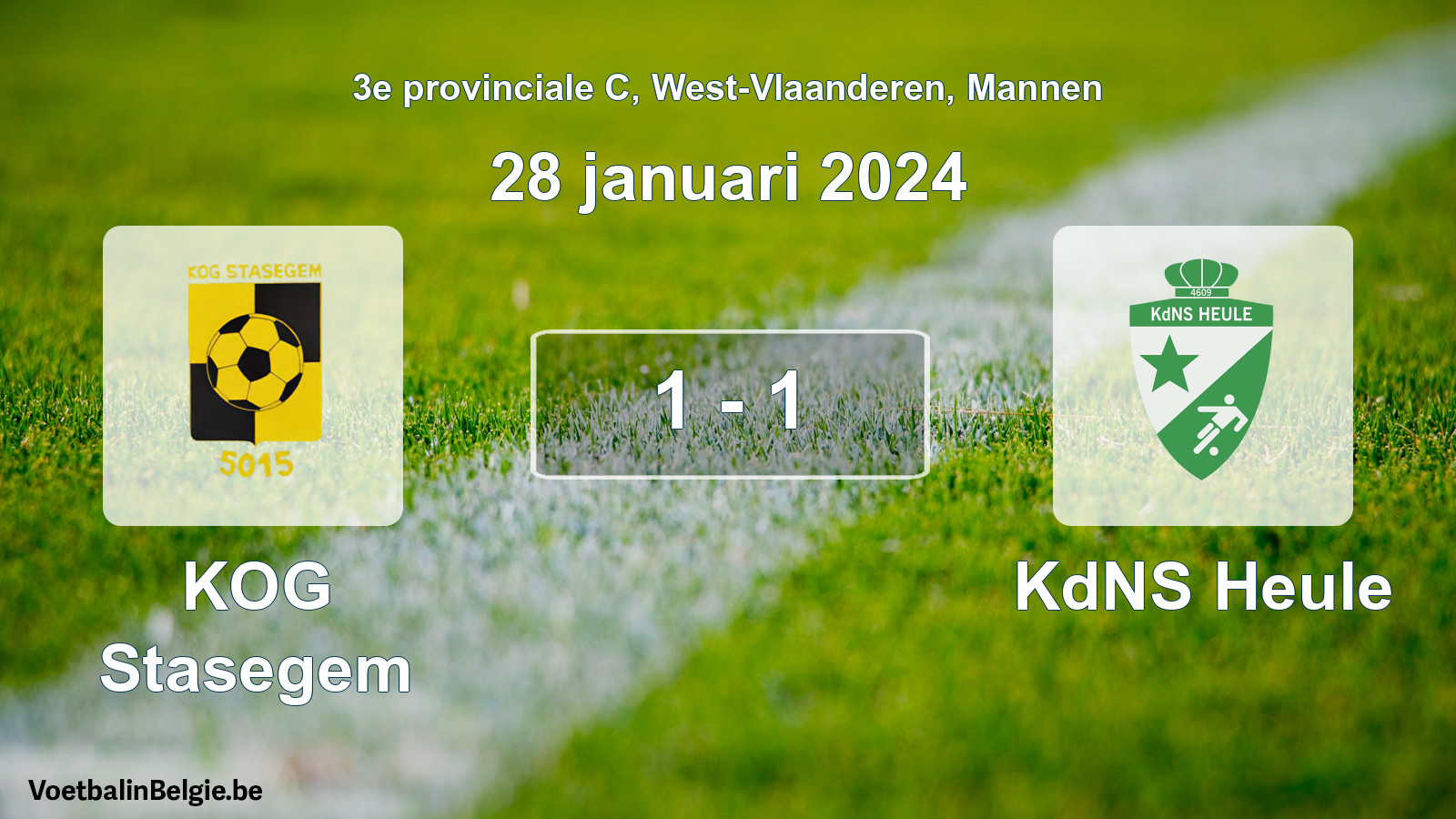 Gespeelde wedstrijd mannenvoetbal: KOG Stasegem - KdNS Heule 1 - 1 (28 januari 2024)