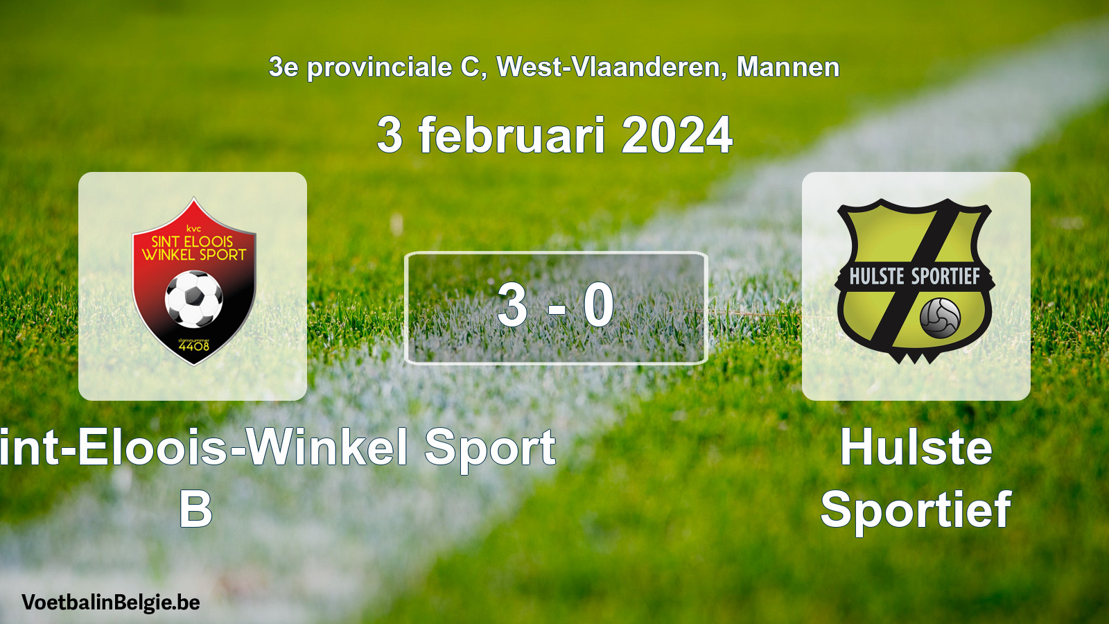 Gespeelde wedstrijd mannenvoetbal: Kon. Sint-Eloois-Winkel Sport B - Hulste Sportief 3 - 0 (3 februari 2024)