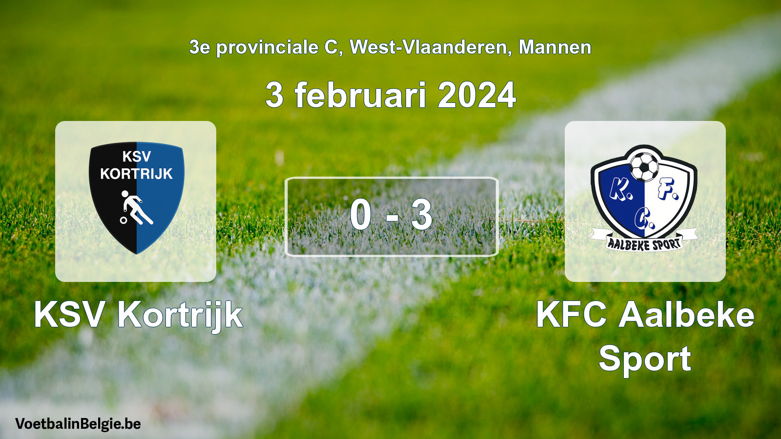 Gespeelde wedstrijd mannenvoetbal: KSV Kortrijk - KFC Aalbeke Sport 0 - 3 (3 februari 2024)