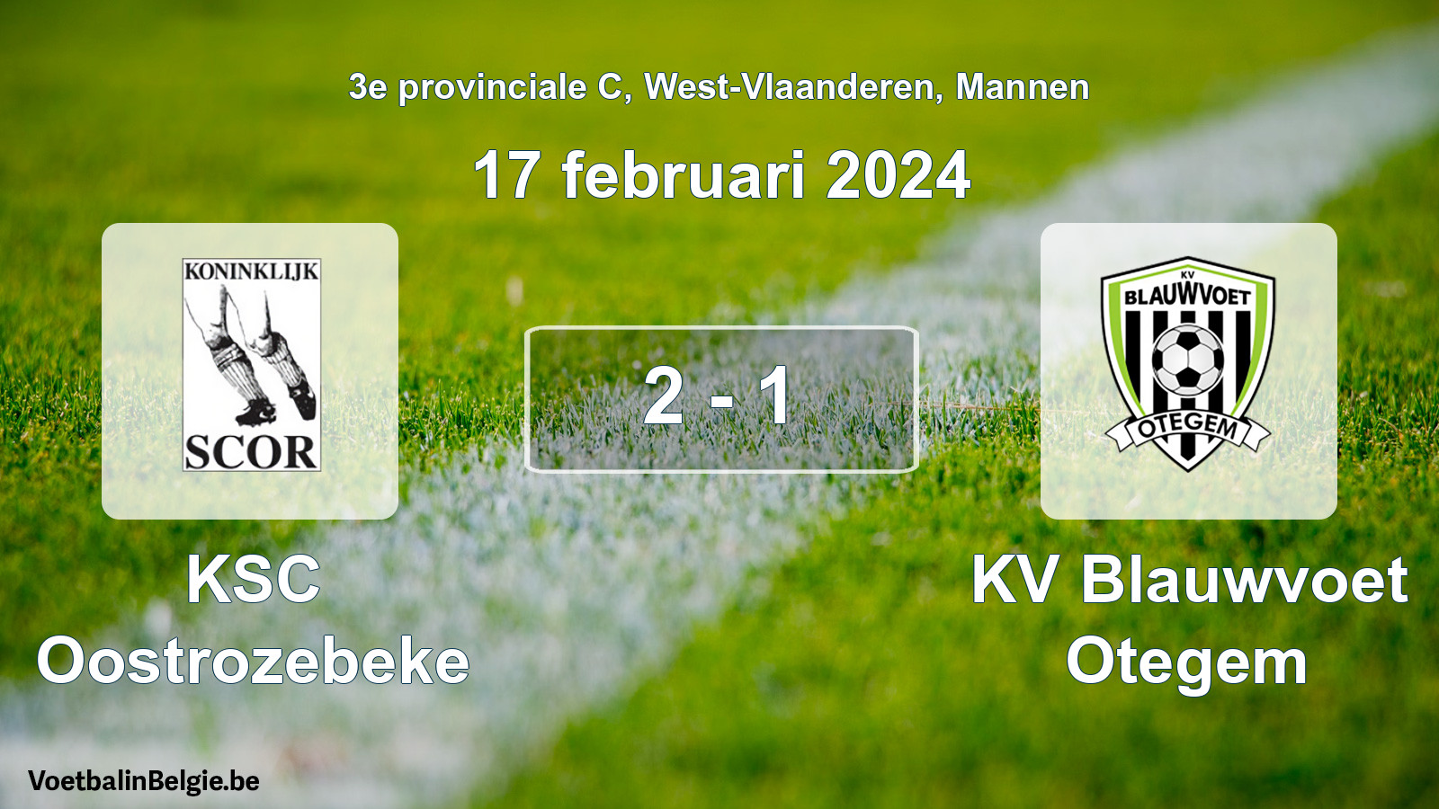 Played match men football: KSC Oostrozebeke - KV Blauwvoet Otegem 2 - 1 (17 February 2024)