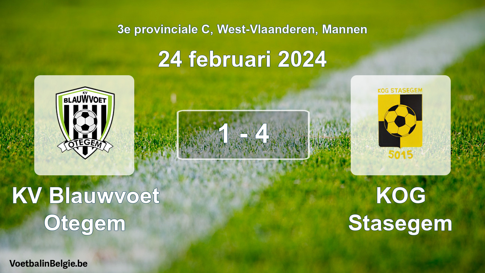 Gespeelde wedstrijd mannenvoetbal: KV Blauwvoet Otegem - KOG Stasegem 1 - 4 (24 februari 2024)