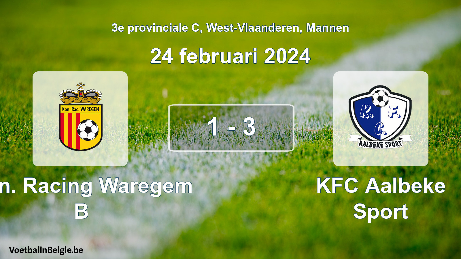Gespeelde wedstrijd mannenvoetbal: Kon. Racing Waregem B - KFC Aalbeke Sport 1 - 3 (24 februari 2024)
