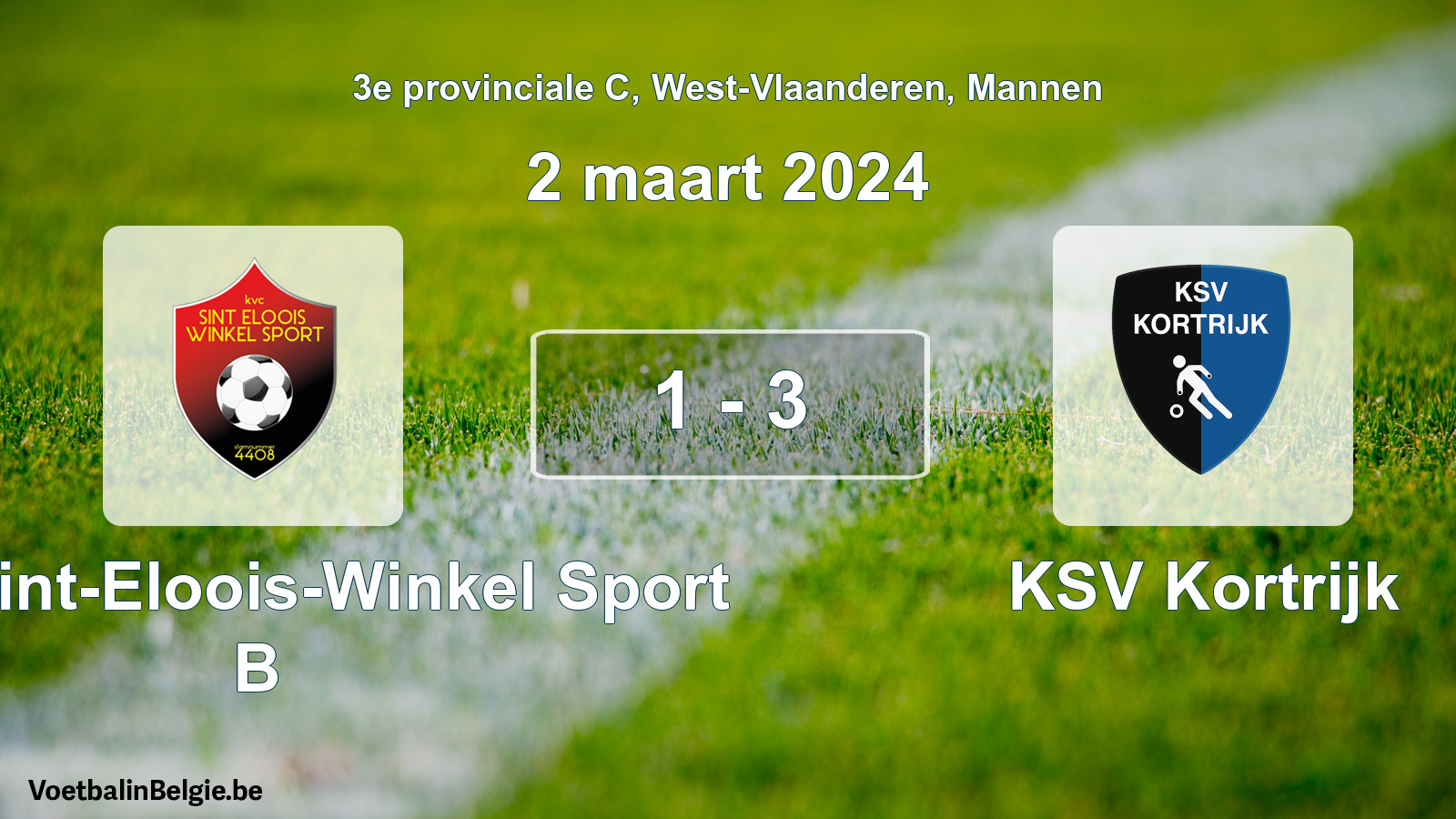 Gespeelde wedstrijd mannenvoetbal: Kon. Sint-Eloois-Winkel Sport B - KSV Kortrijk 1 - 3 (2 maart 2024)