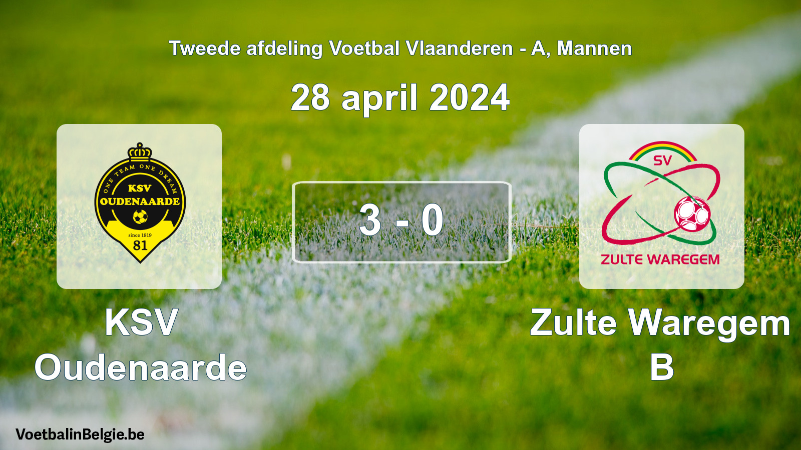 Gespeelde wedstrijd mannenvoetbal: KSV Oudenaarde - Zulte Waregem B 3 - 0 (28 april 2024)