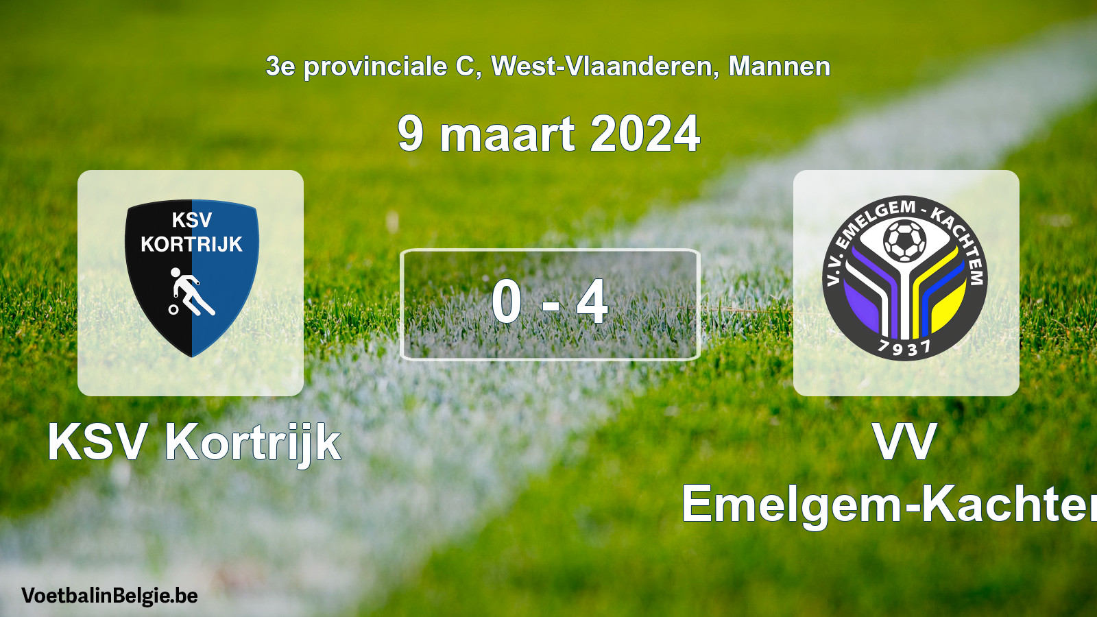 Gespeelde wedstrijd mannenvoetbal: KSV Kortrijk - VV Emelgem-Kachtem 0 - 4 (9 maart 2024)