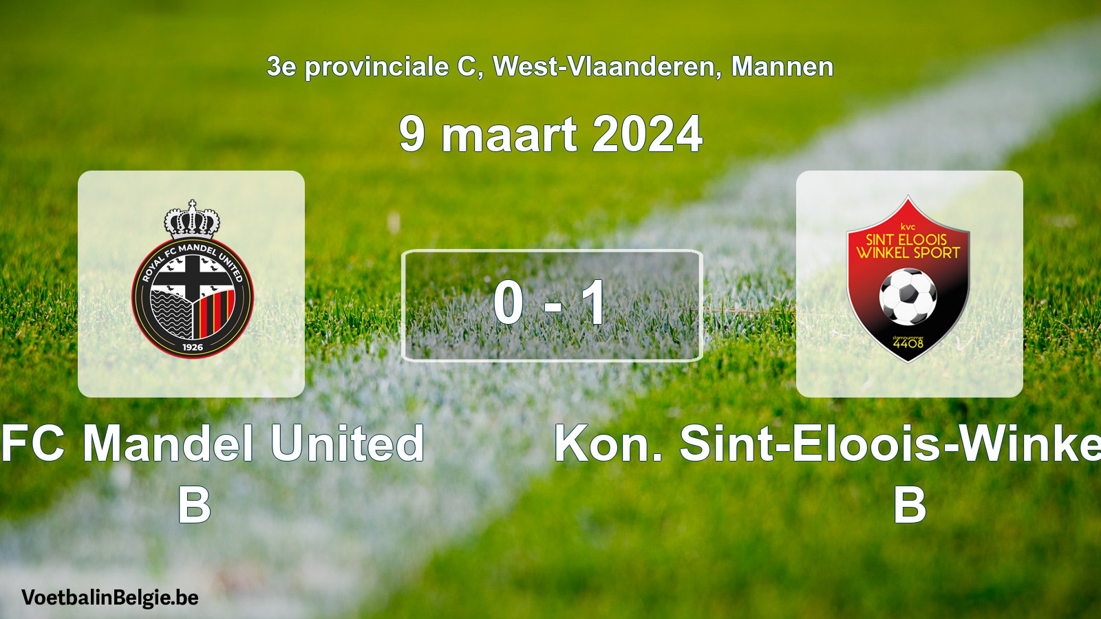 Gespeelde wedstrijd mannenvoetbal: RFC Mandel United B - Kon. Sint-Eloois-Winkel Sport B 0 - 1 (9 maart 2024)