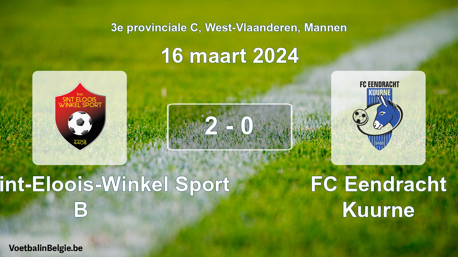 Gespeelde wedstrijd mannenvoetbal: Kon. Sint-Eloois-Winkel Sport B - FC Eendracht Kuurne 2 - 0 (16 maart 2024)