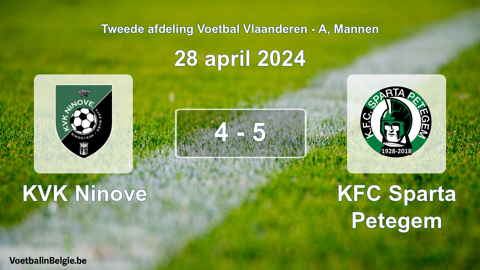 Gespeelde wedstrijd mannenvoetbal: KVK Ninove - KFC Sparta Petegem 4 - 5 (28 april 2024)