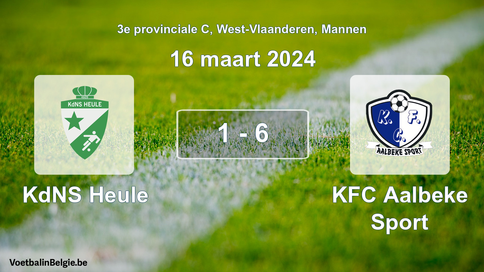 Gespeelde wedstrijd mannenvoetbal: KdNS Heule - KFC Aalbeke Sport 1 - 6 (16 maart 2024)